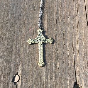 Vintage Brass The Lord's Prayer Cross Necklace